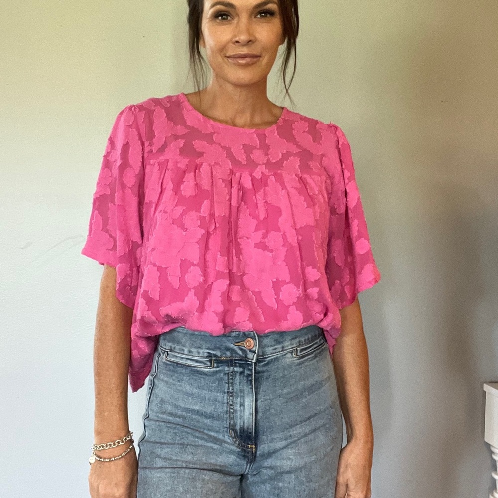 Pink floral embossed blouse